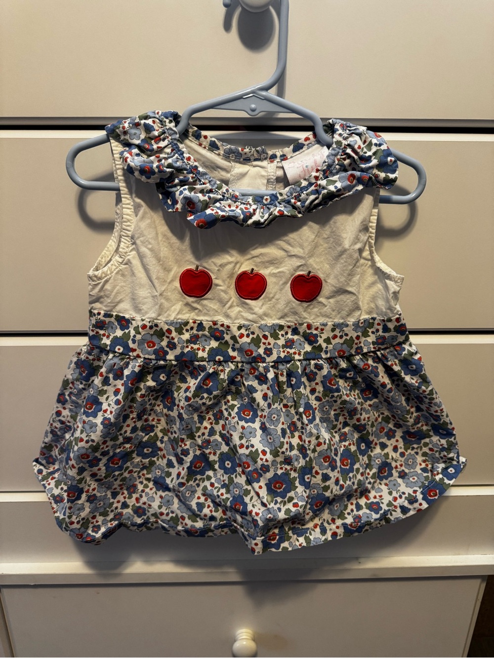 Girls Floral Sleeveless Dress with Red Apple Appliqués - SHIRT ONLY